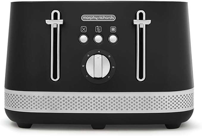 Morphy Richards Illumination 4 Slice Toaster, 7 Toast Settings, Browning Controls, Variable Width Slots, Auto Pop-up, Removeable Crumb Tray, Cord Storage, 1500W, Black, 248020