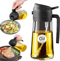 YARRAMATE 16oz/470ml Oil Sprayer for Cooking with Stickers, Food-grade Premium 2 in 1 Olive Oil Dispenser Bottle for Kitchen Gadgets, Air Fryer, Salad, Frying, BBQ (Black)