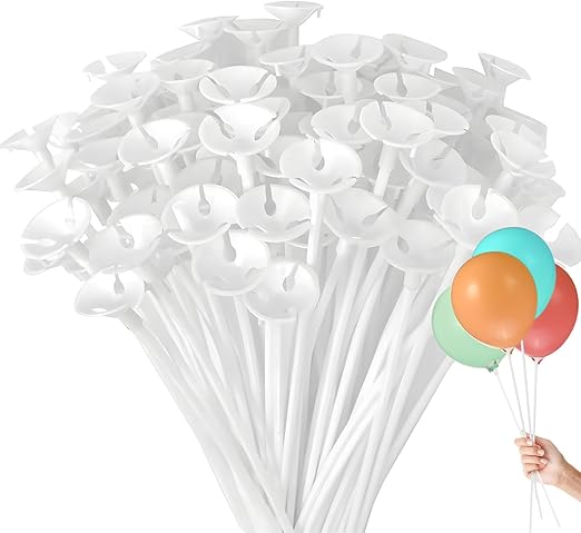 120 Pcs 32cm Plastic Balloon Stick with Cups Balloon Sticks and Holders Reusable for Wedding Birthday Holidays Anniversary Party Decor, White