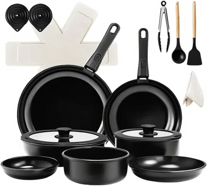 23 Pieces of Household Aluminum cookware Suitable for Gas, Electric, and Ceramic stoves, Making it an Ideal Choice for Home Kitchens.