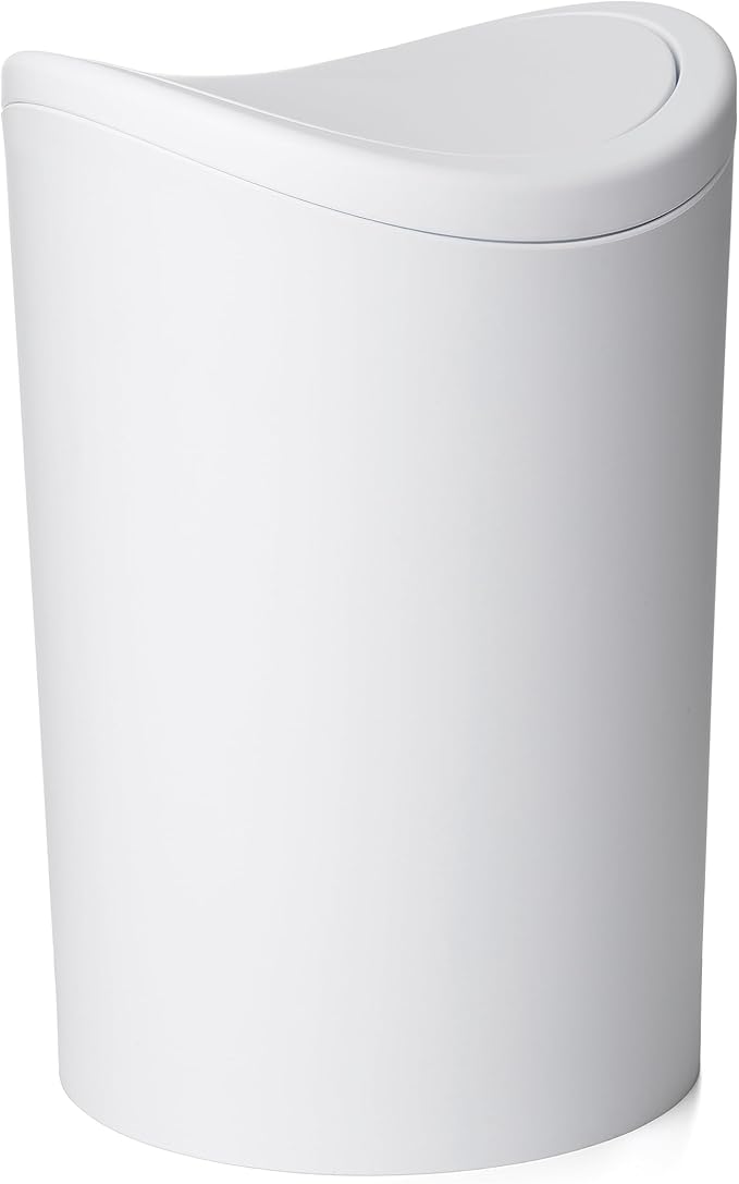 TATAY Bathroom Bin with Swing Lid | Compact and Modern Design | Durable Plastic and Easy to Clean | Made in Spain with 6L Capacity | 19 x 19 x 28 cm – White Toilet Bin