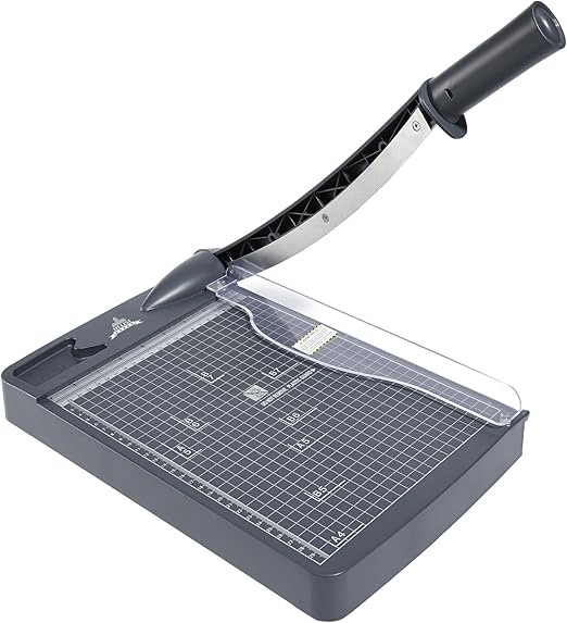 JIELISI Guillotine Paper Cutter Cutting Performance up to 12 Sheets,12 Inch Cut Length Heavy Duty Guillotine Paper Trimmer with Safety Guard and Blade Lock（Dark Gray）