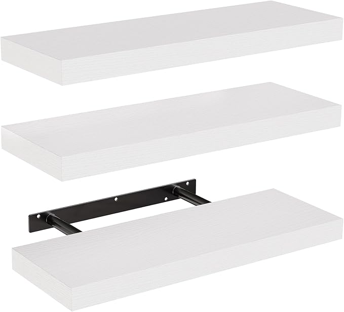 STOREMIC Floating Shelves, Shelves for Wall, 3 White Shelves Screw Mounted, Modern Decorative Display Wall Shelves with Easy Installation for Bathroom, Bedroom, Office, Living Room, etc