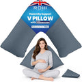 Rohi Orthopaedic V Pillow with Pillowcase – Anti Allergy Triangle pillows for Adults, Nursing, Maternity & Pregnancy – Extra Hollowfibre Cushioning to Supports Neck, Head & Back (Grey)