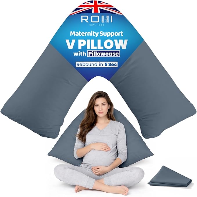 Rohi Orthopaedic V Pillow with Pillowcase – Anti Allergy Triangle pillows for Adults, Nursing, Maternity & Pregnancy – Extra Hollowfibre Cushioning to Supports Neck, Head & Back (Grey)