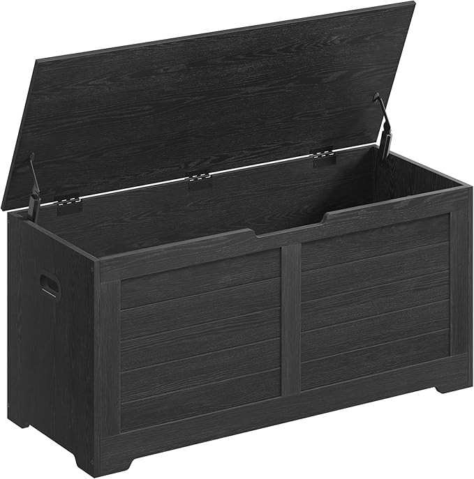 VASAGLE Storage Chest, Storage Bench, Blanket Box with 2 Safety Hinges, Shoe Storage Bench, Farmhouse Style, 40 x 100 x 46 cm, for Hallway, Bedroom, Living Room, Ebony Black LSB061B01
