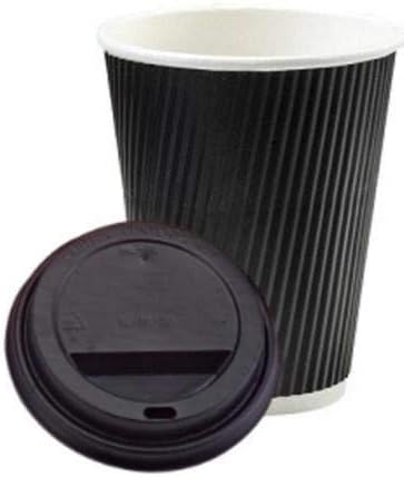 We Can Source It Ltd – 100 Sets of 12oz Insulated Black Paper Coffee Cups with Lids, Disposable Hot Beverage Cup for Coffee, Tea - Leak-Proof Disposable Coffee Cups for Home, Office and Cafes