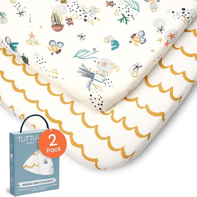 Tutti Bambini Premium Crib Sheets (2-Pack) - Soft Bamboo Jersey Next to Me and CoZee Sheets, Breathable, Double Strength (Our Planet)