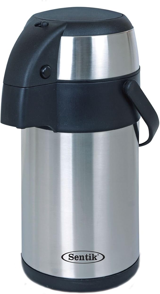 Sentik 5 Litre Pump Action Airpot/Thermal Coffee Flask/Stainless Steel Insulated Vacuum Thermo Airpot / 24 Hour Heat Retention / 24 Hour Cold Retention/Hot Water Jug