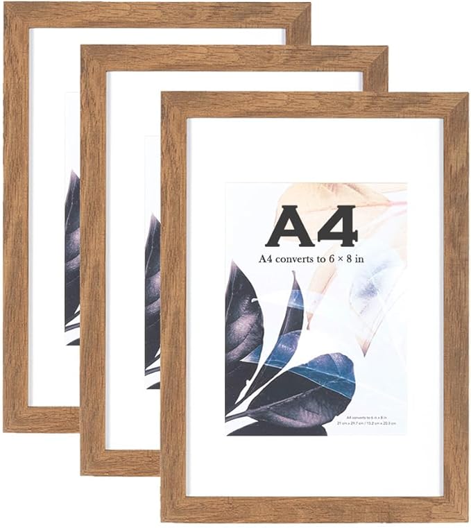 Brown Wooden Picture Frame A4 with Mount,Set of 3,A4 Picture Frame,A4 Poster Frame,certificate frame,Freestanding and Wall Mountable
