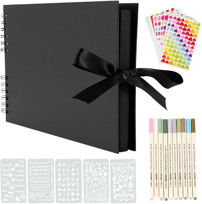 Scrapbook Photo Album Large: Scrap book 80 Black Pages DIY Gift Scrapbooking Kits with Accessories Memory Books Guestbooks for Adults Baby Girl