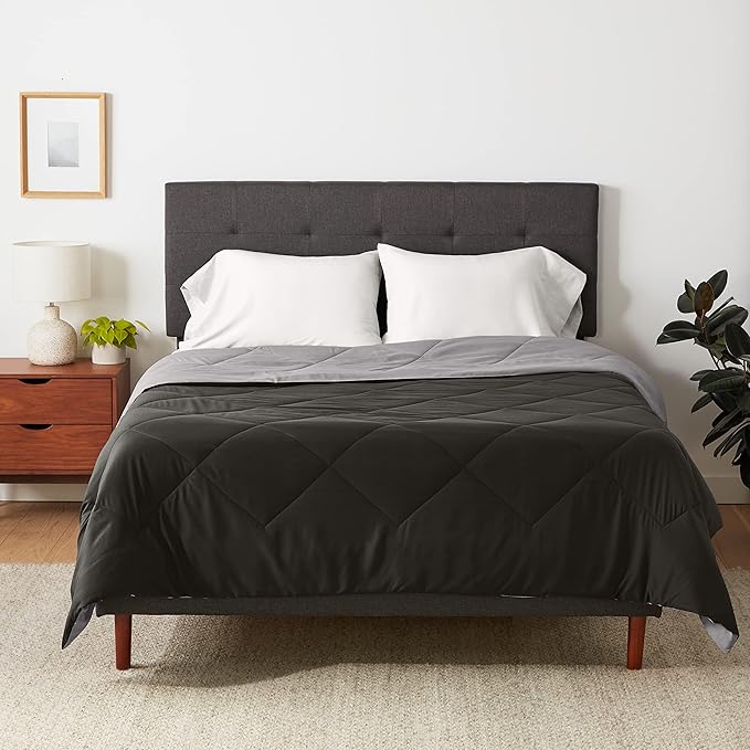 Amazon Basics Reversable Coverless Duvet Single, 140 x 200cm, Grey/Black