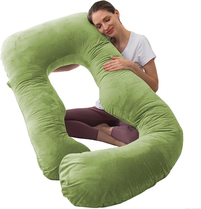 U Shaped Full Body Pregnancy Pillow with Removable Cover for Maternity Women,Pregnancy Pillows for Sleeping,Support for Back, Legs, Belly,55 Inch Pregnancy Pillow for Women (Cotton, Grass Green)