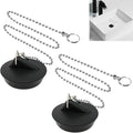 YUNYU 2 Pcs Universal Sink Plug with Chain, Bathroom Sink Plug Replacement, Drain Stopper for Bathroom Kitchen, Rubber Bath Plug with Stainless Steel chain (Size 1.57in To 1.77in, Chain 16.5in)