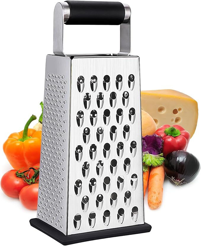 Cheese Grater, Box Grater for Cheese Stainless Steel Vegetable Slicer Food Shredder 4-Sided Graters for Kitchen