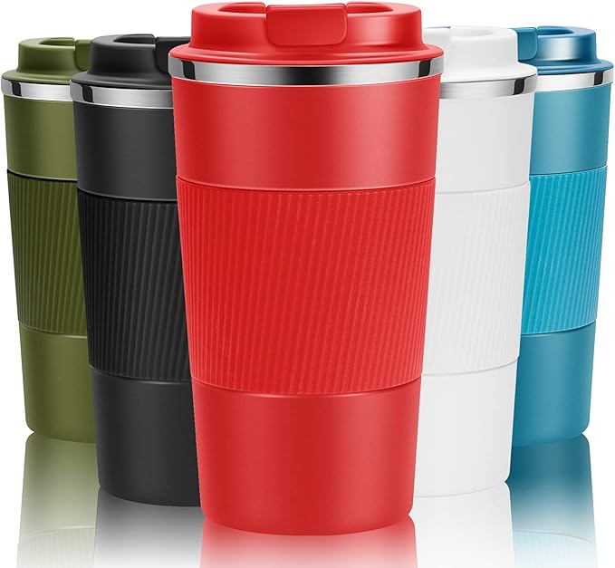 YINJOYI Travel Mug Reusable Coffee Cups Thermal Insulated Vacuum Insulation Stainless Steel Bottle for Hot Cold Drinks (Red, 510ml)