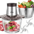 Bear 2L+1.8L 600W Electric Food Processors & Chopper with Glass Container and 304 Stainless Steel Container, 2 Speed Settings, 4 Stainless Steel Blades for Chopping Meat, Baby Food, Fruit, Vegetable
