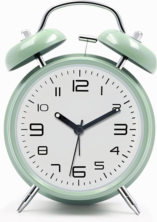 Loud Alarm Clock for Heavy Sleepers with No Ticking, Double Bell Alarm Clock, Battery Operated, Metal Alarm Clock with Night Light for Bedroom, Retro Analogue Alarm Clock for Girls, Children