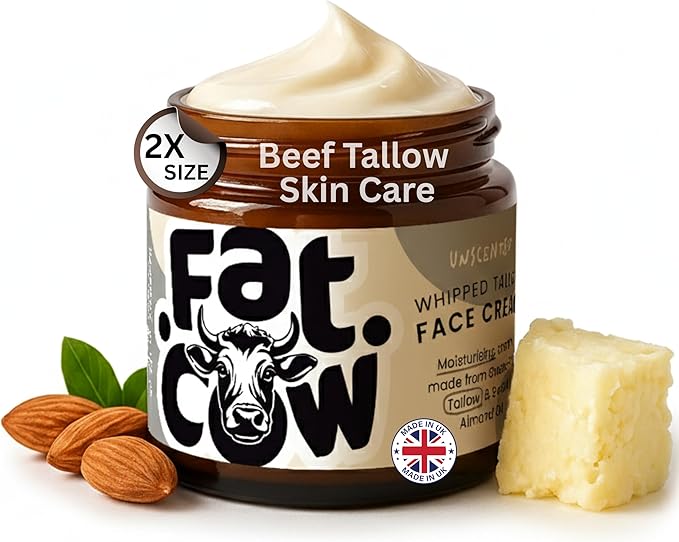 Beef Tallow Skin Care, Tallow Face Cream Moisturiser, Grass-Fed & Whipped Enriched with Almond Oil, Deep & Natural Hydration for Sensitive & Dry Skin, 120ml Unscented