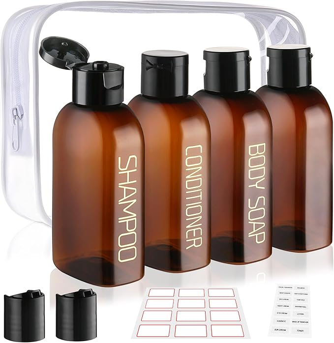 Travel Bottles for Toiletries 4pcs 100ml Leak Proof Travel Size Toiletries TSA Approved Travel Shampoo and Conditioner Bottles Reusable Travel Kit Plastic Squeeze Bottles with Flip Cap