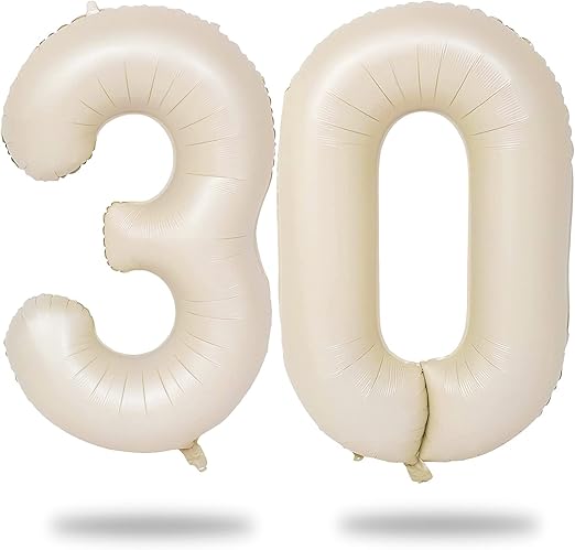 Beige Number 30 Balloons, 40 Inch Large Cream Foil Number 3 & 0 Balloons for Women, Self Inflating 30th Birthday Balloons for 30 Year Old Men Anniversary Birthday Party Decorations Supplies