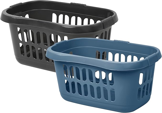 High Grade Plastic Large 60L Hipster Laundry Basket Hamper Clothes Washing Bedding Linen Storage Basket (Midnight Navy + Midnight Black)