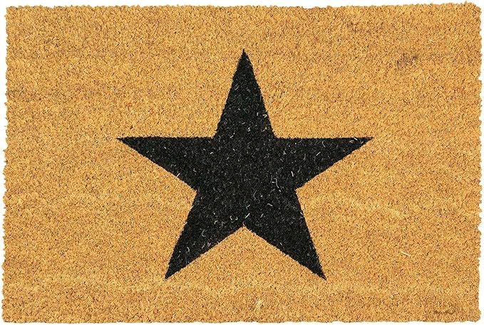 Nicola Spring Non-Slip Coir Door Mat - 60 x 90cm - Black Star - PVC Backed Welcome Mats Doormats