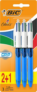 BIC 4 Colours Retractable Ballpoint Pens, Medium Point (1.0 mm) Every-Day Writing Pens with Extra Comfort Grip, Blue, Pack Of 3
