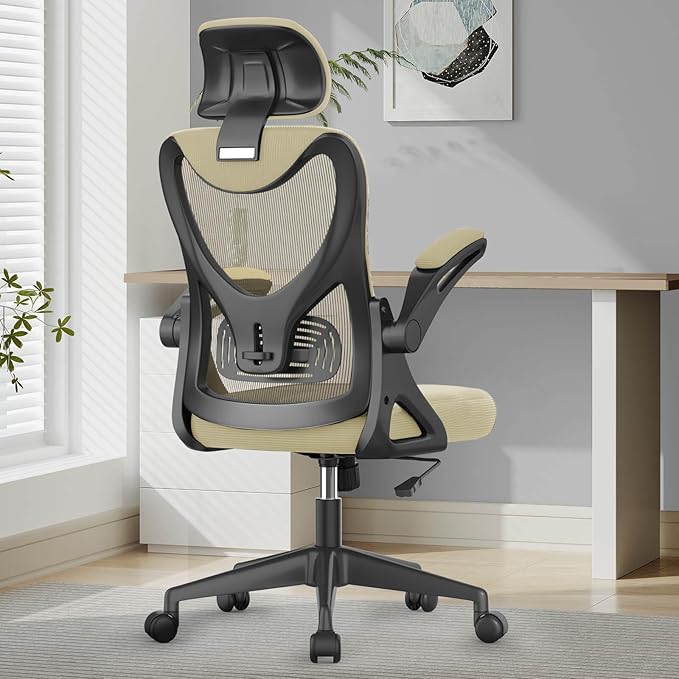 YONISEE Office Chair - Ergonomic Desk Chair with Lumbar Support Headrest Adjustable, Padded Flip-up Armrests Comfy Seat Cushion High Back Executive Manager Chair For Home Office