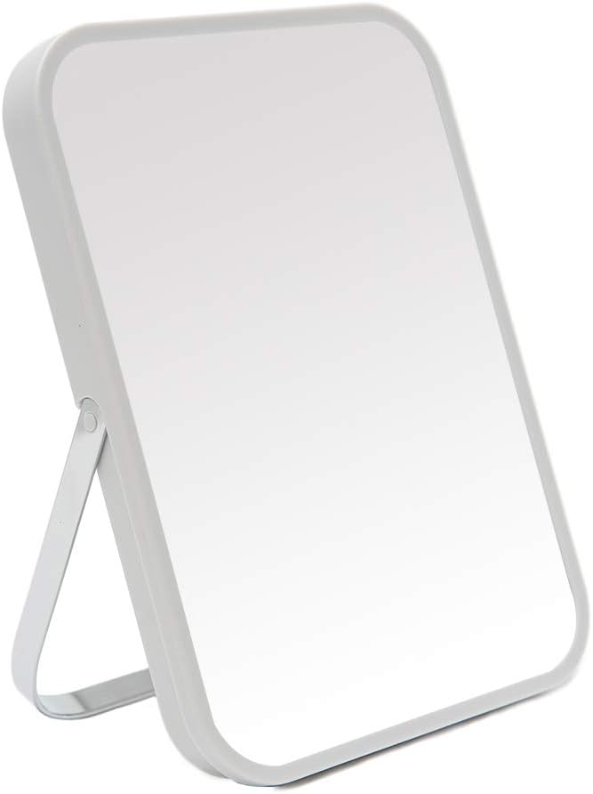 YEAKE Table Desk Vanity Makeup Mirror,8-Inch Portable Folding Mirror with Metal Stand 90°Adjustable Rotation Tavel Make Up Mirror Hanging Bathroom for Shower Shaving(Gray)