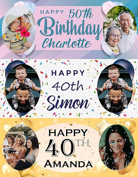 Hippowarehouse Personalised Happy Birthday Banner 5ft x 2ft Photo Custom Image Name Age Poster Kids Party Banner