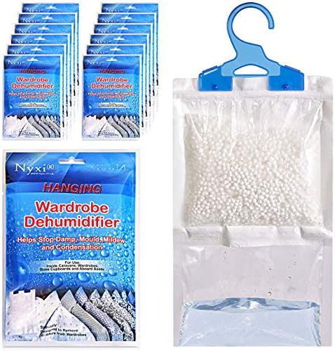 Nyxi Set of 12 Hanging Interior Wardrobe Dehumidifier - 230g Each Bag - Ideal to stop damp, mould mildew & condensation- For Wardrobe, Home, Kitchen, Garage, Bedroom, Caravan, Office, Basement etc