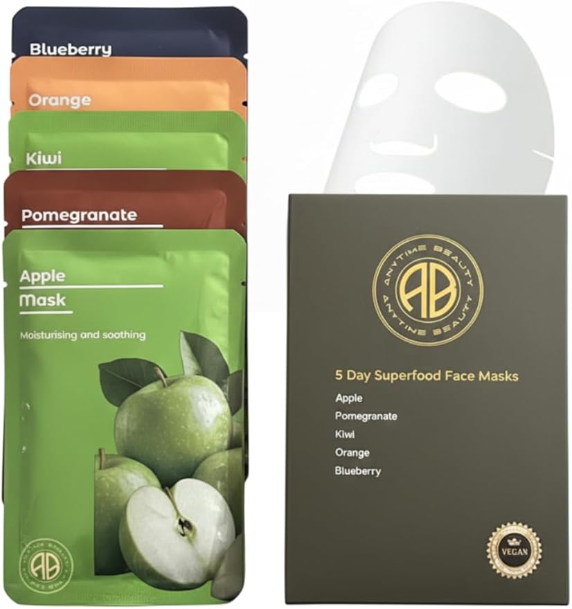 Luxury Hydrating & moisturising face sheet masks - Pack of 5 superfood Gel masks - Vegan Korean skincare inspired, Collagen-Boosting Gift Set for Glowing, Radiant Skin.