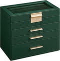 SONGMICS Jewellery Box with Glass Lid, 4-Layer Jewellery Storage Organiser with 3 Drawers, Plenty of Storage, Modern, Gift Idea, 15.3 x 25.1 x 21.5 cm, Forest Green and Gold Colour JBC161G01