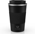 CS COSDDI Travel Mugs, Insulated Cup With Leakproof Lid - Reusable Travel Mug - Car Cup - Stainless Steel Mug for Hot and Cold Coffee, Water and Tea (Black-A, 380 ml)