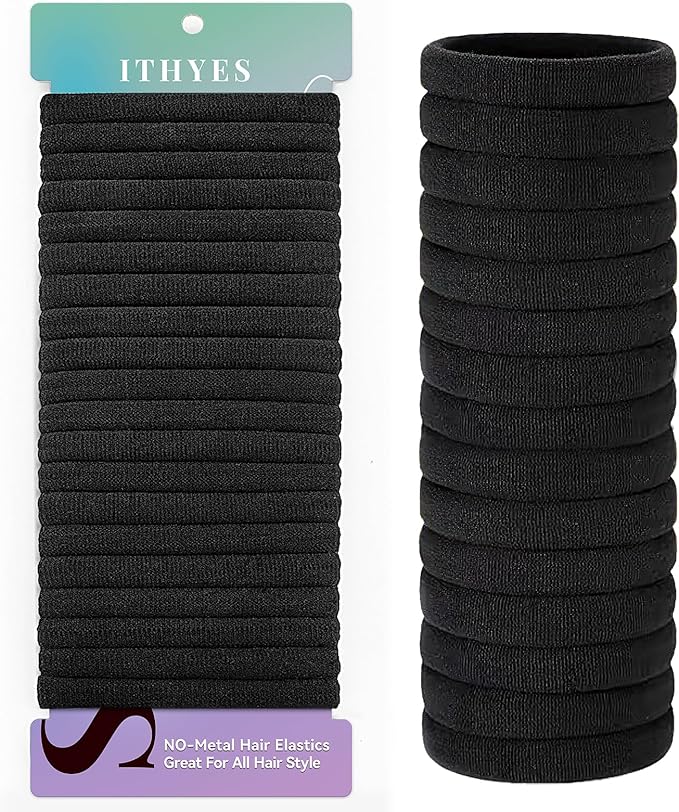 Elastic Hair Ties - 20 Pcs Thick Hair Bands, No Damage Scrunchies for Women & Men, Black Hair Bobbles & Ponytail Holders