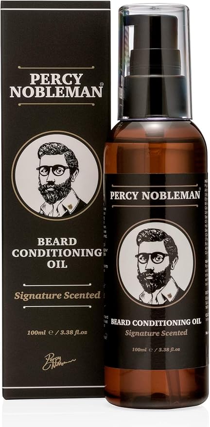 Percy Nobleman Beard Oil – 99% Naturally Derived Conditioning Oil with Signature Scent – Softens, Nourishes & Reduces Beard Itch – Vegan, Non-Greasy & Fast-Absorbing – Made in England (100ml)