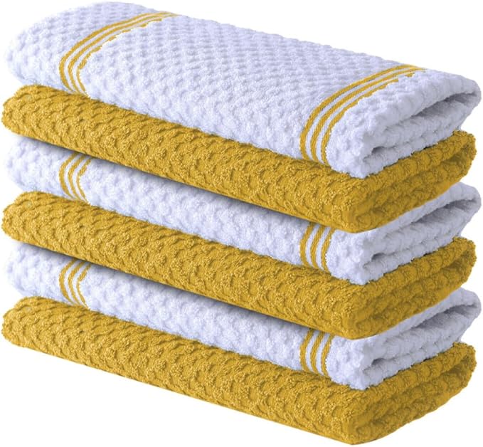 Infinitee Xclusives Premium Tea Towels | Pack of 6 | 100% Cotton |38 x 64 cm| Ultra Soft & Highly Absorbent Terry Dish Towels for Kitchen, Bar & Daily Household Cleaning Use |Radiant Yellow|