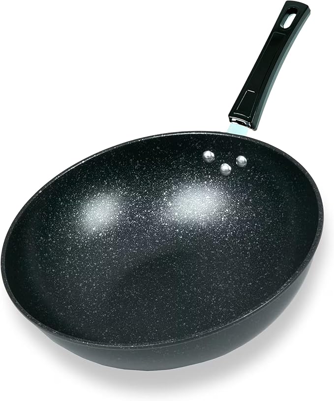 ZENO Non Stick Frying Pan 30cm | Wok Frying Pan | Frying Pans with Granite Induction for Induction, Electric and Gas Hobs | Omelette Pans | Black