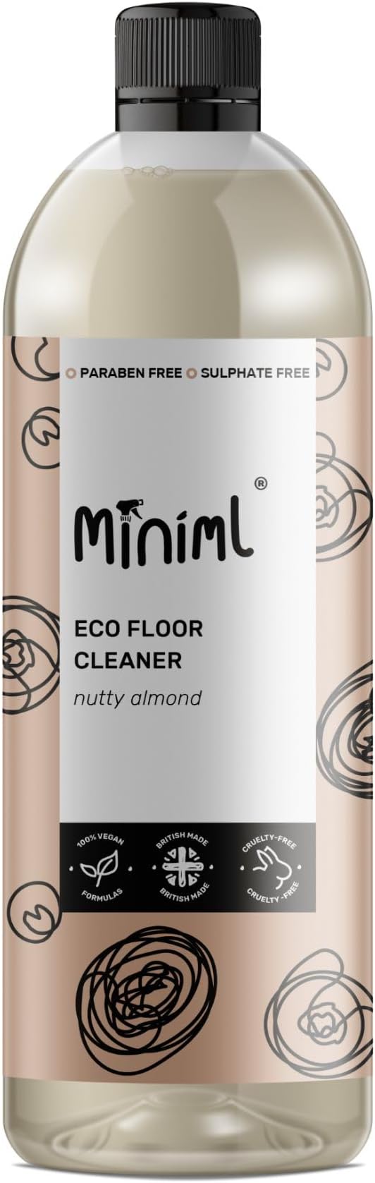 Miniml Eco Floor Cleaner Liquid 750ml - Almond Scented Multi Purpose Hard Floor Surface Cleaner for Laminate, Tile, Wood, Patio, Pressure Washer and More - 100 Percent Vegan and Cruelty-Free