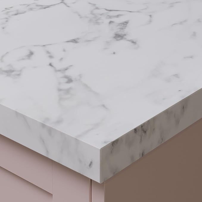 Omega Modern Tuscany Marble Square Edge Laminate Kitchen Edging Strip 3000 x 28mm, Matching Marble Effect Trim for Worktops and Breakfast Bars