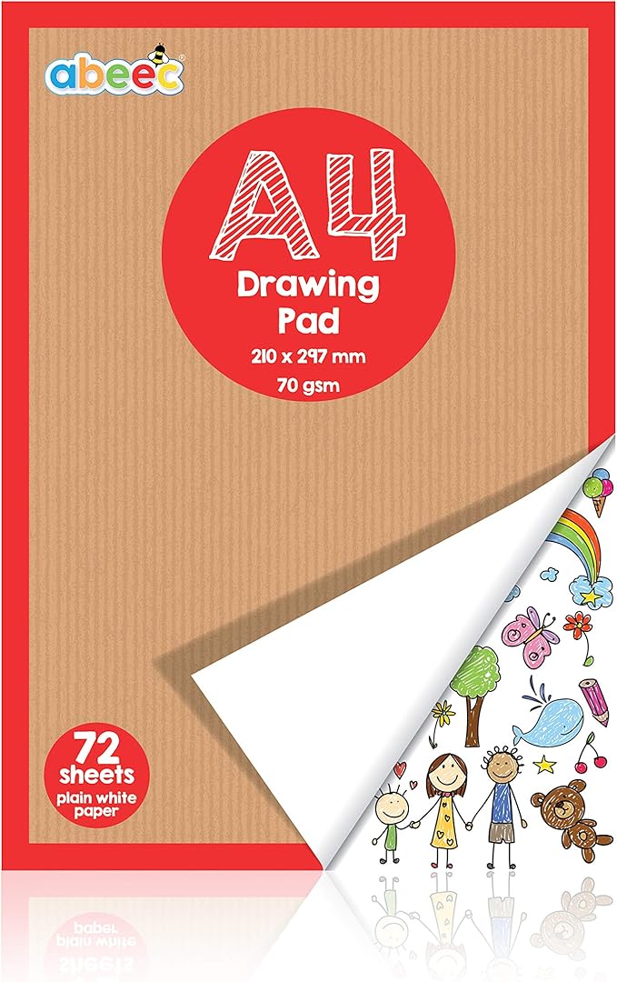 abeec A4 Plain Paper Drawing Pad - 72 Sheet Sketch Book - A4 Drawing Pad - Arts and Craft Scrap Book Essential for Kids Activity Packs - Colouring Books for Children - Drawing Paper for Children