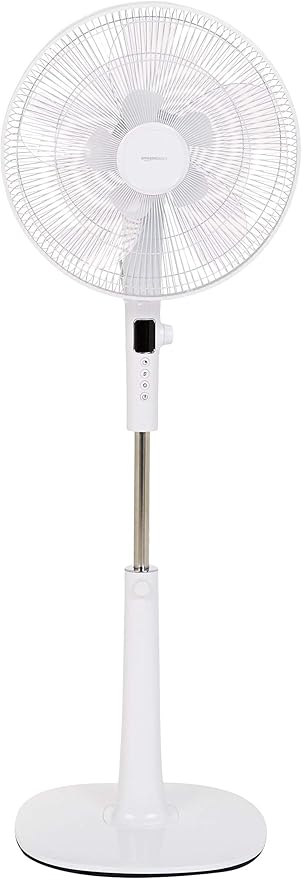 Amazon Basics Height & Tilt Angle Adjustable Oscillating Digital Dual 5-Blade 12-Speed Standing Pedestal Fan with Remote Control, White