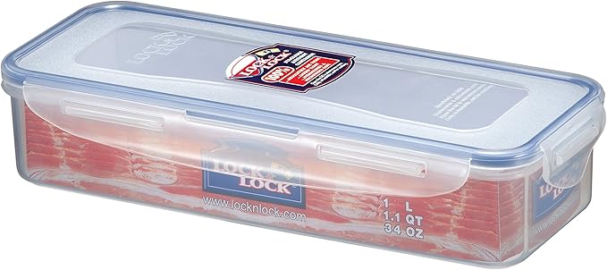 LocknLock Rectangular Bacon Storage Box for Fridge with Freshness Tray - 1ltr Bacon Box (279 x 116 x 60mm)