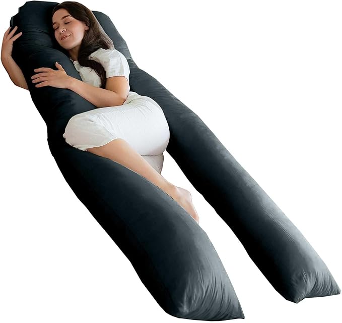 Bedding Home Charcoal 9ft U Shaped Pregnancy Pillow | Cuddle Cushion Maternity Pillow For Pregnant Women | Full Body Support Long Pillows for Sleeping (9ft Pillow, Charcoal)