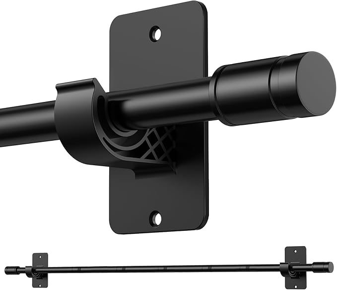Curtain Poles No Drilling 84-238cm, 16mm Diameter No Drill Curtain Pole, Black Metal Curtain Rod No Drill with Adhesive Brackets, Perfect for Renters and Temporary Installations