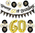 60th Birthday Decorations Set, Including Black Gold Happy Birthday Banner, Triangle Flag Banner, Confetti Latex Balloons and Aluminum Foil Balloons for Party Decoration