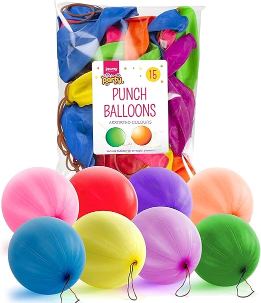 Jaunty Partyware 15x Large Punch Balloons for Kids Ideal Party Bag Fillers - 12 Inch Large Size - Assorted Colours - Fun Children’s Party Ideas - Thick & Strong - Easy to Inflate