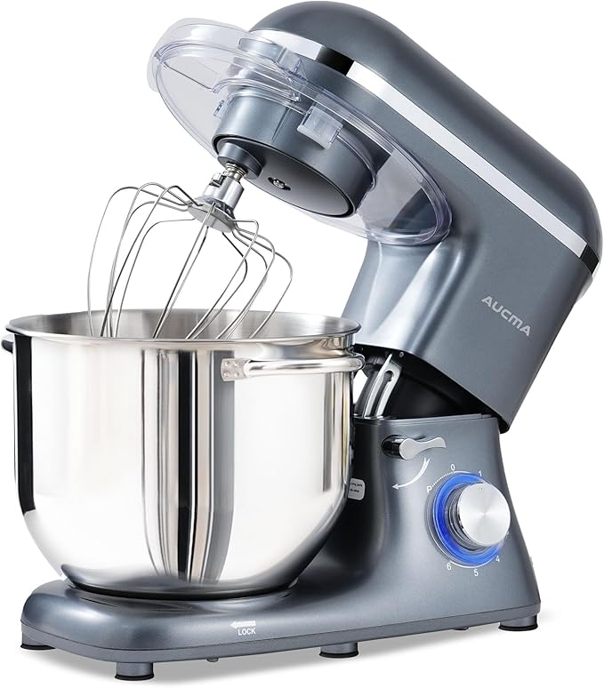Aucma Stand Mixer, 7.5L Food Mixer for Baking with Bowl, 6 Speeds Electric Kitchen Mixer with Dough Hook, Whisk & Beater 1400W (7.5L, Grey)