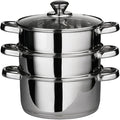 22 Cm Deluxe Steamer Cookware Set - with Glass Lid & Handles | Stainless Steel Pan, 3 Tier Pot Capsulated Bottom, Kitchen Home Cooking Pans, Chef Healthy Veg Cook, Multi Purpose